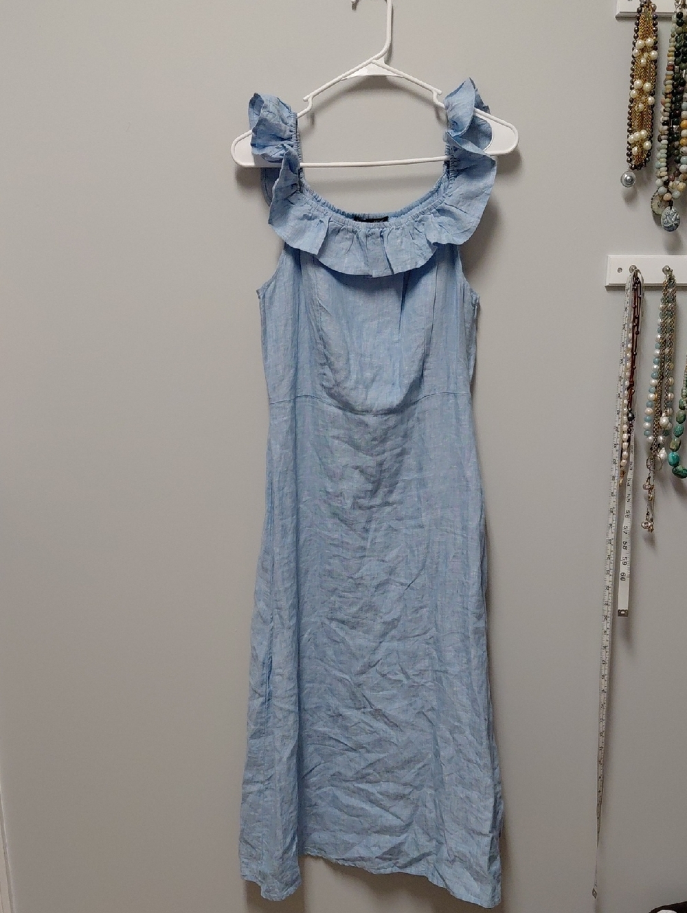 Saks Fifth Avenue Light Blue Ruffle-Trim Maxi Dress, Size Medium